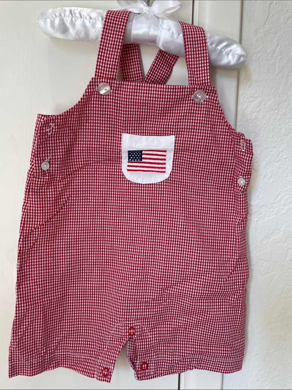 Carriage Boutique Red Gingham One-Piece with Flag Pocket